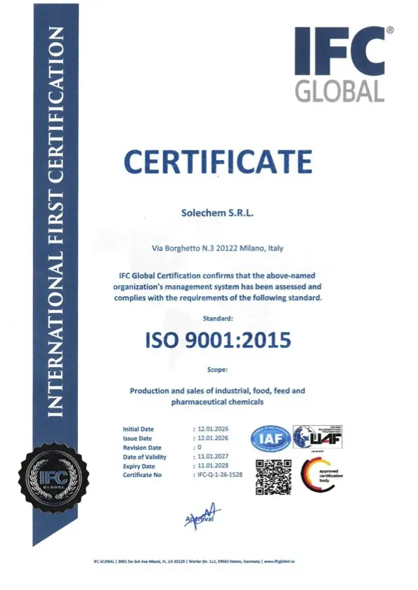 SoleChem ISO 9001 Certificate